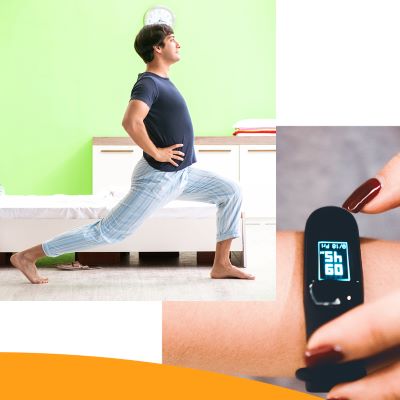 Collage of person working out and a fitness watch